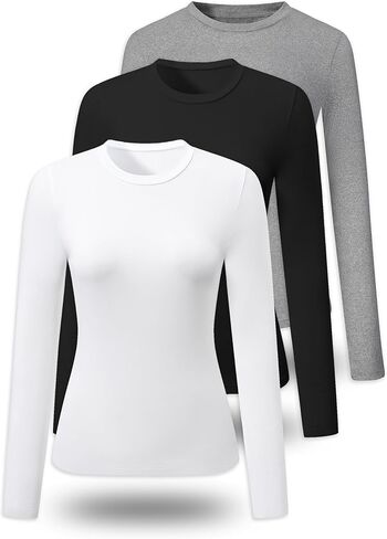 Women's Multi-Pack Knit Long Sleeve T-Shirt, Slim Fit Tops, Athletic & Casual in Saudi Arabia