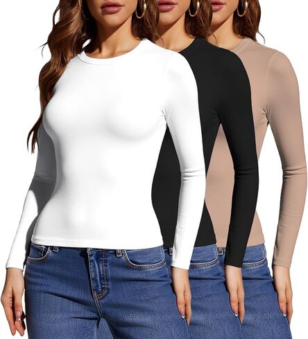 Women's Multi-Pack Knit Long Sleeve T-Shirt, Slim Fit Tops, Athletic & Casual in Saudi Arabia