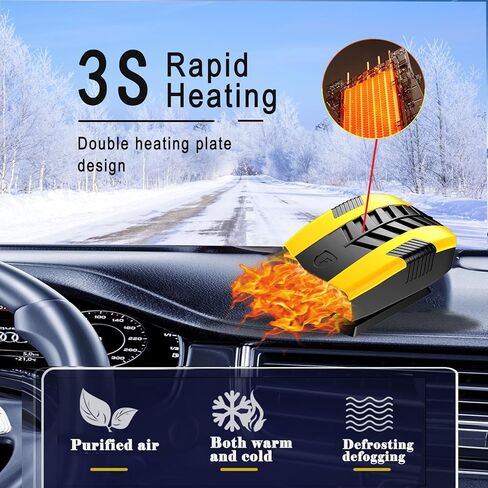 سخان 12 فولت للسيارة، 150 وات، مروحة تبريد سريعة التسخين، مزيل الضباب ومزيل الصقيع، دوران 360 درجة، سخان سيارة محمول يمكن توصيله بولاعة السجائر، حرارة هواء صغيرة 202504 in Kuwait