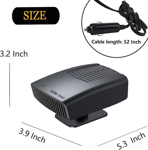 سخان سيارة 12 فولت يمكن توصيله بولاعة السجائر، مزيل ضباب الزجاج الأمامي المحمول بقدرة 150 وات ومزيل الصقيع، قاعدة دوارة 360 درجة (أسود) in Kuwait