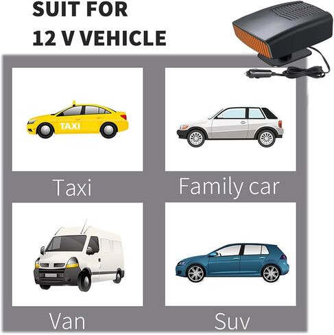 سخان سيارة 12 فولت يمكن توصيله بولاعة السجائر، مزيل ضباب الزجاج الأمامي المحمول بقدرة 150 وات ومزيل الصقيع، قاعدة دوارة 360 درجة (أسود) in Kuwait