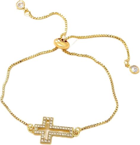 Gold Bracelet for Women, Stainless Steel Rhinestone Hollow Out Cross Chain Bracelet, Dainty CZ Cross Charm Chain Jewelry Faith Gift for Her in Saudi Arabia