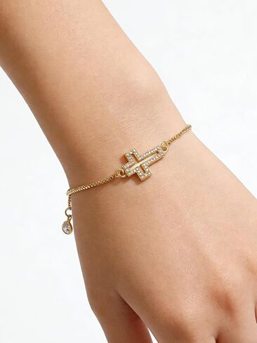 Gold Bracelet for Women, Stainless Steel Rhinestone Hollow Out Cross Chain Bracelet, Dainty CZ Cross Charm Chain Jewelry Faith Gift for Her in Saudi Arabia