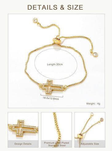 Gold Bracelet for Women, Stainless Steel Rhinestone Hollow Out Cross Chain Bracelet, Dainty CZ Cross Charm Chain Jewelry Faith Gift for Her in Saudi Arabia