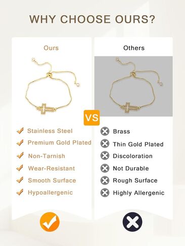 Gold Bracelet for Women, Stainless Steel Rhinestone Hollow Out Cross Chain Bracelet, Dainty CZ Cross Charm Chain Jewelry Faith Gift for Her in Saudi Arabia