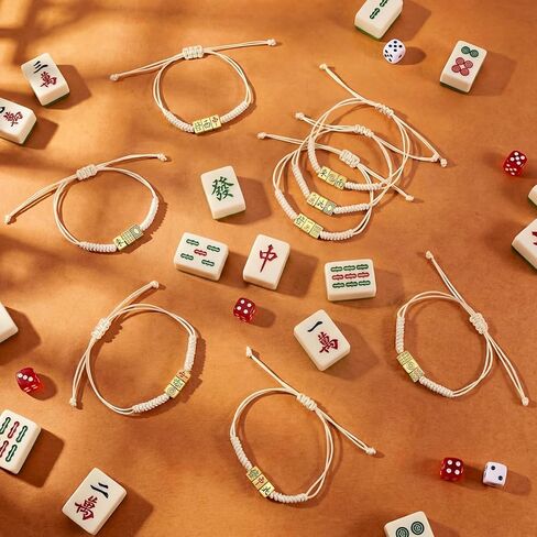 Unittype 12 قطعة Mahjong Party Favors سوار Lucky Mahjong سوار المجوهرات الصينية المنسوجة قابل للتعديل 12 نمط سبيكة المينا سحر الخرز للنساء رجل Mah Jong Lovers Party Favor Gifts in Saudi Arabia
