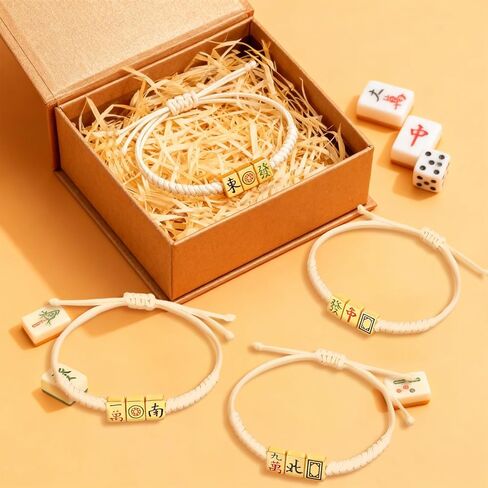 Unittype 12 قطعة Mahjong Party Favors سوار Lucky Mahjong سوار المجوهرات الصينية المنسوجة قابل للتعديل 12 نمط سبيكة المينا سحر الخرز للنساء رجل Mah Jong Lovers Party Favor Gifts in Saudi Arabia