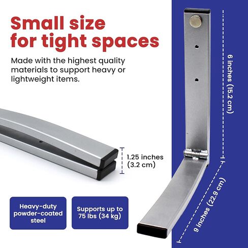 EZ Folding Bracket Small (9 Inch) 1PK Heavy Duty Folding Shelf Bracket - Single Collapsible Wall Mount Bracket, 75 lbs Capacity, Patented Space-Saving Design, Hanger for Garage, Basement in Saudi Arabia