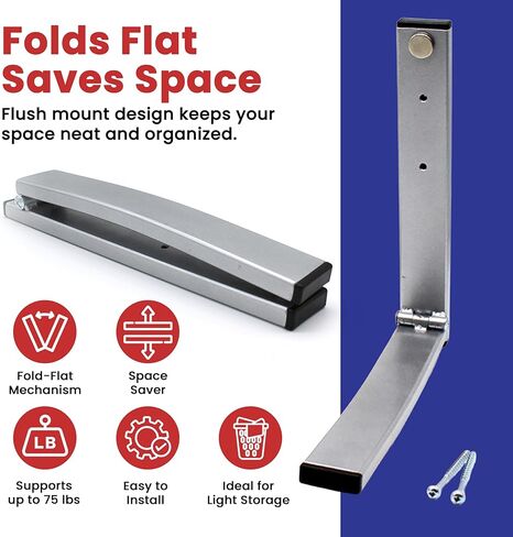EZ Folding Bracket Small (9 Inch) 1PK Heavy Duty Folding Shelf Bracket - Single Collapsible Wall Mount Bracket, 75 lbs Capacity, Patented Space-Saving Design, Hanger for Garage, Basement in Saudi Arabia