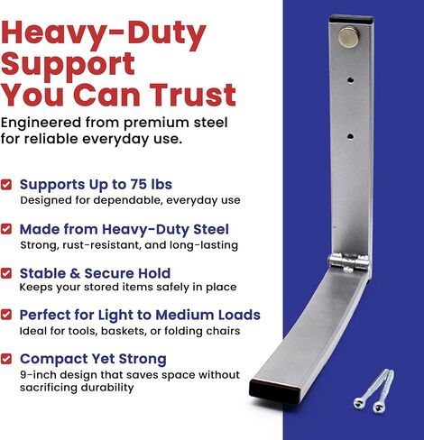 EZ Folding Bracket Small (9 Inch) 1PK Heavy Duty Folding Shelf Bracket - Single Collapsible Wall Mount Bracket, 75 lbs Capacity, Patented Space-Saving Design, Hanger for Garage, Basement in Saudi Arabia