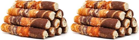 MON2SUN Dog Treats, Triple Flavor 6 Inch Chicken Liver Chicken Duck and Chicken Wrapped Rawhide Sticks, Teeth Cleaning Dog Snacks for Small and Medium Dogs, 17.6 oz (10 Count-Pack of 1) in Kuwait