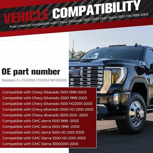 مجموعة خطوط الوقود متوافقة مع GMC Sierra 1500 Chevy Silverado 1500 2500 1999-2003 4.8L 5.3L 6.0L 8.1L بيك اب شاحنات النايلون طقم إصلاح خطوط الوقود استبدال FL-FG0053 FG0053 NFR0003 in Kuwait