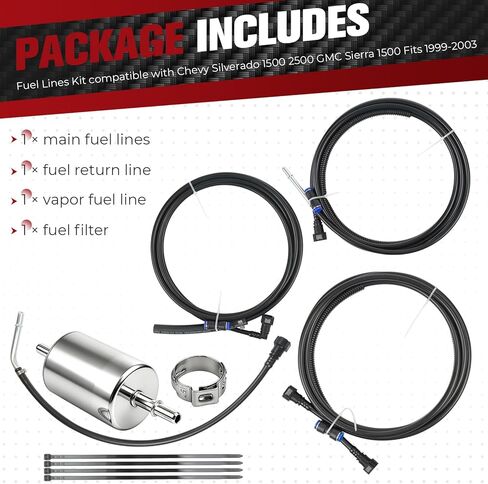 مجموعة خطوط الوقود متوافقة مع GMC Sierra 1500 Chevy Silverado 1500 2500 1999-2003 4.8L 5.3L 6.0L 8.1L بيك اب شاحنات النايلون طقم إصلاح خطوط الوقود استبدال FL-FG0053 FG0053 NFR0003 in Kuwait