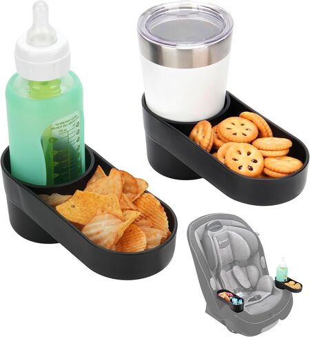 قطعتان من صينية الوجبات الخفيفة لمقعد السيارة للأطفال/حامل أكواب من أجل السلامة 1st EverFit & Grow and Go | ماكسي كوسي بريا | مقعد سيارة كوسكو الكل في واحد، ملحق حامل أكواب مقعد السيارة، آمن للاستخدام في غسالة الأطباق، أسود (موديل #C6577) in Kuwait