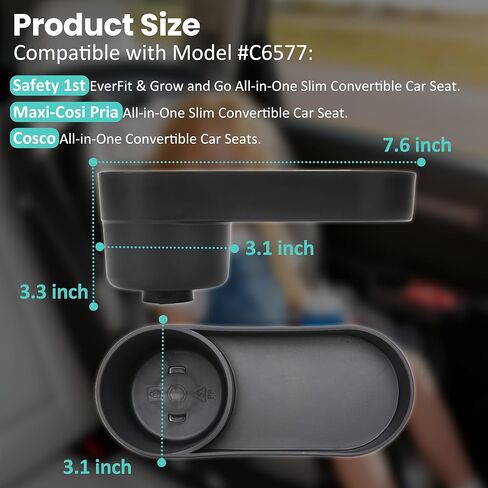 قطعتان من صينية الوجبات الخفيفة لمقعد السيارة للأطفال/حامل أكواب من أجل السلامة 1st EverFit & Grow and Go | ماكسي كوسي بريا | مقعد سيارة كوسكو الكل في واحد، ملحق حامل أكواب مقعد السيارة، آمن للاستخدام في غسالة الأطباق، أسود (موديل #C6577) in Kuwait