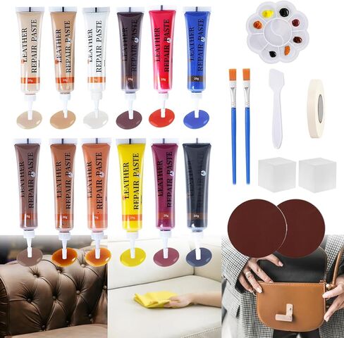 12 Colors Vinyl Repair Kit Leather Repair Kit for Scratch, Tears Sofa, Jacket, Car Seats and Purse Easy Application with Customizable Colors Leather Repair Kit for Furniture in Kuwait