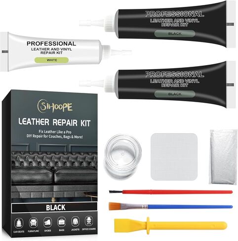 Car Leather Repair Kit for Furniture, Vinyl Repair Kit for Car Interiors Seat, Leather Filler, Fixes Tears, Holes, Scratches and Peeling, Restores Faux, Artificial, and Genuine Leather (Black) in Kuwait