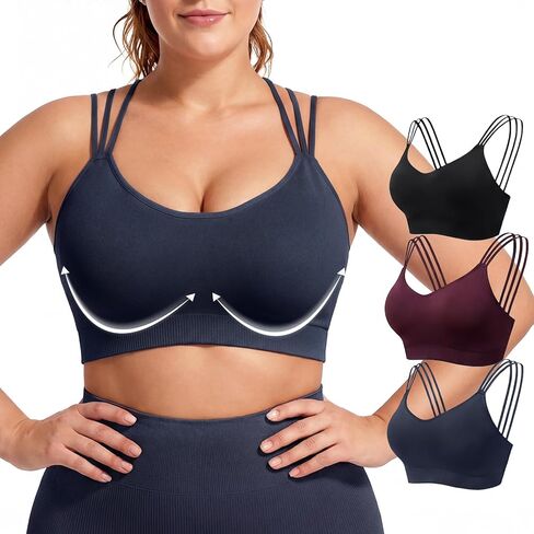 حمالات صدر رياضية FITTIN Strappy للنساء: حمالة صدر رياضية مبطنة بتغطية كاملة مكونة من 3 قطع لليوجا بيلاتيس - لكأس المرأة الكبير C-DDD in Kuwait