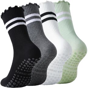 جوارب SIONCY بيلاتيس مع مقابض للنساء من القطن المكشكش غير القابل للانزلاق لليوجا لتمارين الباليه 4 أزواج in Kuwait