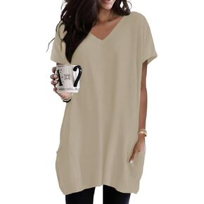 Poetsky Summer Womens Tunic Tops for Leggings with Pockets Vneck Short Sleeve Casual Long T Shirts S-3XL in Saudi Arabia