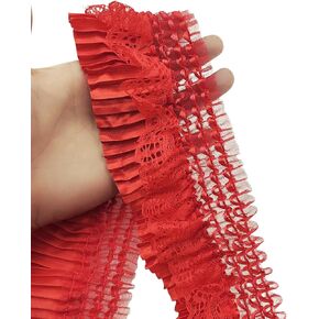 2 Yards White Lace Vintage Pleated Chiffon Lace Trims Ribbons Stretchy Lace for Bridal Wedding Decorations Sewing Supplies DIY Craft Handmade Costume Decoration - 3.5"Inch in Kuwait