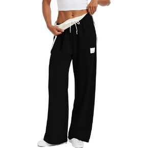 Womens Track Pants Athletic Running Pants Sweatpants Straight Leg Cotton Fold-Over Sports Jogging Striped Loose Fit in Saudi Arabia