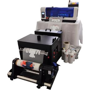 طابعة XP600 DTF مزودة بآلة مجفف اهتزاز، مستقرة وملونة، وتتضمن حبرًا وفيلمًا ومسحوقًا بحجم 5 × 500 مل in Kuwait