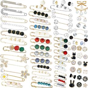 36 Pcs Brooch Pins for Women Fashion, Decorative Safety Pins for Clothes, Sweater Shawl Clip Gold Bling Flower Brooch Pins, Faux Pearl Brooch Pins Crafts, Waist Pants Safety Pins with Storage Box in Saudi Arabia