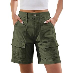 Bermuda Shorts Women, Cargo Solid Color Shorts with Multiple Pockets Short Length High Waisted Wide Leg Cotton Shorts in Kuwait