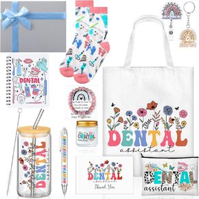 Remerry 12 Pcs Dental Assistant Gifts for Women Dentist Hygienist Appreciation Gifts Set Includes Tote Bag Cosmetic Bag Glass Cup Candle Pen Notebook Badge Holder for Staff Coworker in Saudi Arabia