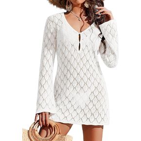 Ekouaer ملابس السباحة التستر للنساء الكروشيه الشاطئ التستر الجوف خارج كم طويل يغطي 2026 الصيف عطلة وتتسابق in Kuwait