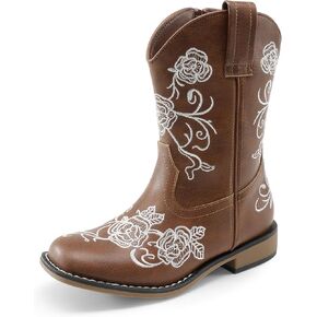 DREAM PAIRS Girls Cowboy Boots Floral Embroidered Classic Western Cowgirl Boots Square Toe Mid Calf Side Zipper Horsing Party Toddler/Little/Big Kids in Kuwait