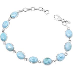 Silver Palace 925 Sterling Silver Natural Larimar Gemstone Link Tennis Bracelet Gift For Unisex 7 Inch To 8 Inch in Saudi Arabia