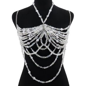 White Beaded Body Chain, Beaded Bra, Mermaid Costume Bra Rave/Festival/Burlesque Bra Top in Saudi Arabia