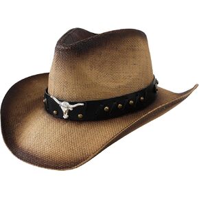 Western Straw Cowboy Hat for Men Women Cowgirl Hat with Buckle Belt Classic Wide Shapeable Brim Cow Girl Country in Saudi Arabia