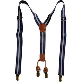Classic Striped Suspenders with Leather Trim, Mult-color, Y-Back Design, Adjustable Metal Clips, Formal Wear in Saudi Arabia