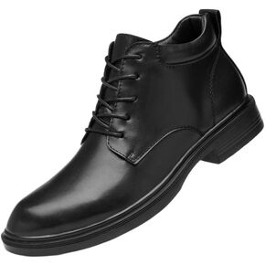 Shoes Men's Black Warm Mid-cut Lace-up Leather Boots Versatile Round-toe Oxford Shoes Men Comfortable Thick-soled Shoes for Wedding Party Work in Kuwait