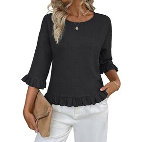 siliteelon Womens 3/4 Sleeve Tops Summer Tshirts Ruffle Flowy Crew Neck Dressy Casual Blouses 2026 Trendy Cute Work Outfits in Saudi Arabia