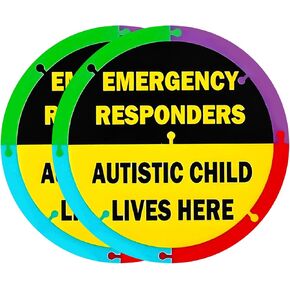 2 حزمة من ملصقات سلامة السيارة والمنزل للتوعية بالتوحد مقاس 4.3 سم × 4.3 سم، طفل مصاب بالتوحد يعيش هنا، ملصقات تحذير من الفينيل، علامة تنبيه المستجيبين للطوارئ لنافذة باب السيارة، منتجات السلامة الأساسية للتوحد in Kuwait