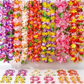 FUTUREPLUSX 48pcs Leis for Luau Party decorations, Hawaiian Leis Tropical Hawaiian Bulk Including Colorful Flower Necklace Headbands and Wristbands for Hula Dance Party Tropical Summer Beach Theme in Saudi Arabia