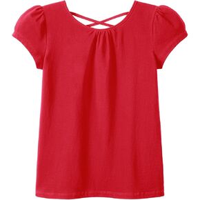 KEREDA Girls Shirts Fashion Cross-Back T-Shirt Cute Puff Short Sleeve Crew Neck Summer Tees Tops Clothes for Kids 5-12 Years in Kuwait