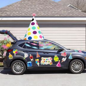 27 Pcs Large Car Birthday Decorations Happy Birthday Magnets with Large Party Hat Colorful Reflective Automotive Car Magnets for Refrigerator Door Metal Surface in Kuwait