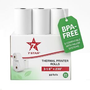 لفات ورق الإيصالات الحرارية 7STAR مقاس 3 1/8 بوصة × 230 بوصة - عدد 10 - ورق خالٍ من مادة BPA يناسب طابعات نقاط البيع والتسجيل مقاس 80 مم in Kuwait