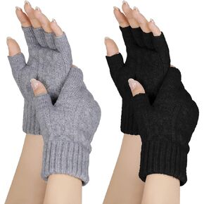 choyaxo 2 Pairs Fingerless Gloves for Women Winter Warm Knitted Wool Gloves Stretchy Heated Half Finger Mittens for Typing in Saudi Arabia