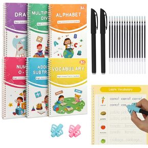Magic Grooved Handwriting Practice Book Set, Reusable Magic Ink Grooved Workbooks for Kids Ages 3-8, Preschool Kindergarten Learning Activity (6 Books) in Kuwait