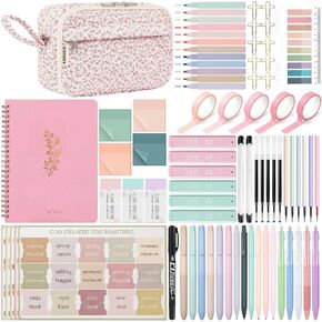 مجموعة مستلزمات دراسة الكتاب المقدس للنساء مكونة من 76 قطعة، مجموعة يوميات مع أدوات تمييز لا تنزف، وعلامات تبويب مغلفة للكتاب المقدس، ودفتر ملاحظات، وحقيبة أقلام مبطنة، ومجموعة إكسسوارات الكتاب المقدس هدايا مسيحية للمبتدئين in Kuwait