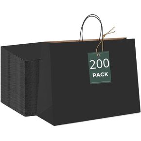 جي اس اس يو اس ايه 100 كيس ورقي مقاس 8 × 4.75 × 10 انش مع مقابض كبيرة، اكياس هدايا ورقية سوداء للاعمال الصغيرة، اكياس تسوق البقالة التجزئة، اكياس هدايا حفلات اعياد الميلاد، اكياس حرفية، اكياس كرافت in Kuwait