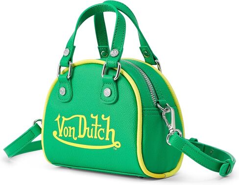 Von Dutch Mini Bowling Bag | 6.8" Vegan Leather Crossbody with Logo Hardware, Top Handles & Branded Interior Pouch in Saudi Arabia