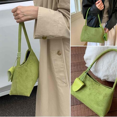 حقيبة كتف من جلد الغزال للنساء، حقائب يد جلدية، حقيبة حمل جمالية بسحاب، محفظة هوبو صغيرة لطيفة للنساء، حقيبة يد أنيقة بمقبض علوي، حقيبة سفر للعمل، حقيبة هدايا خضراء لعيد الميلاد in Kuwait