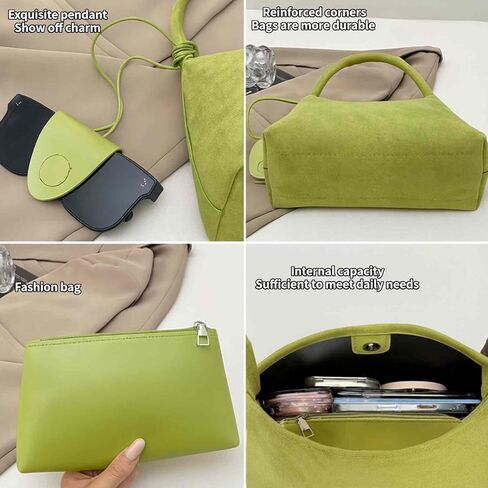 حقيبة كتف من جلد الغزال للنساء، حقائب يد جلدية، حقيبة حمل جمالية بسحاب، محفظة هوبو صغيرة لطيفة للنساء، حقيبة يد أنيقة بمقبض علوي، حقيبة سفر للعمل، حقيبة هدايا خضراء لعيد الميلاد in Kuwait